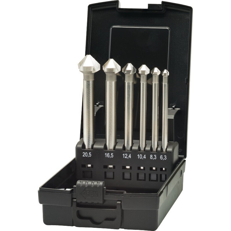 JUEGO DE AVELLANADORES VARI HSS-E 42.566. 90B:. 3 LABIOS. LARGA 6.3-20.5MM