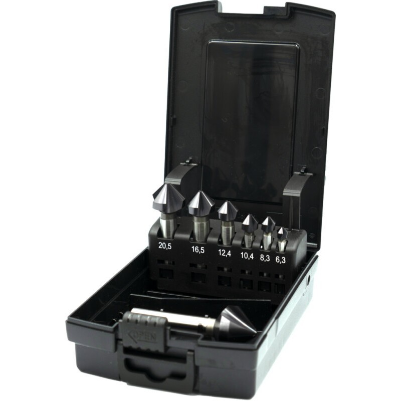 JUEGO DE AVELLANADORES VARI HP2 UNI HSS-E DIN 335-C 42.558. 90B:. 3 LABIOS. ALTIN-X. CON 3 CHAFLANES 10.4 - 20.5 MM