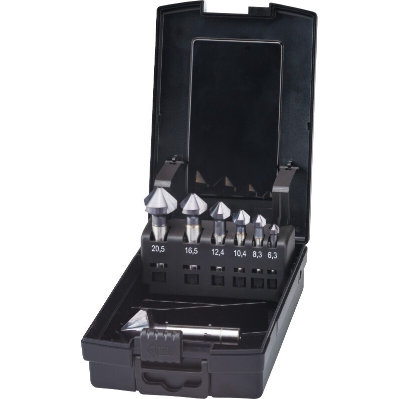 JUEGO DE AVELLANADORES VARI HSS-E DIN 335-C 42.554. 90B:. 3 LABIOS. TIALN 10.4-20.5MM