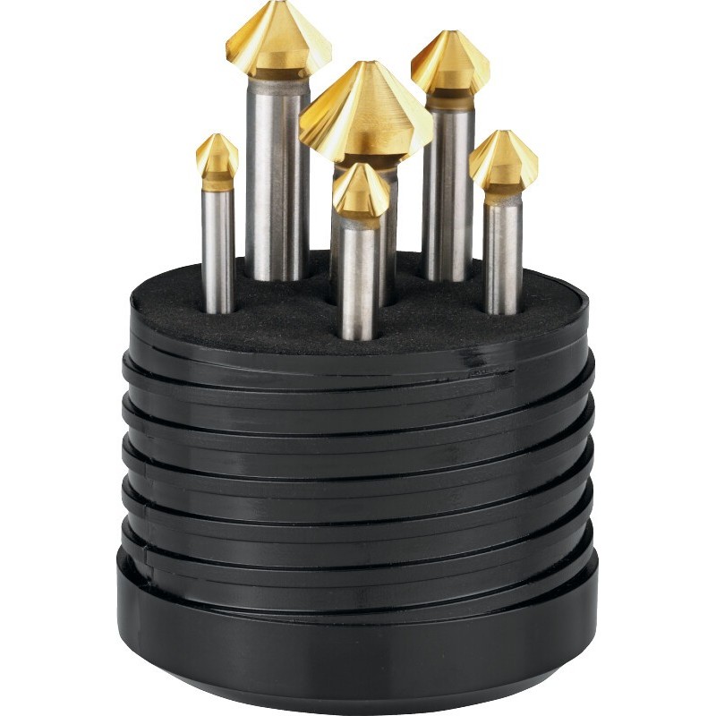 JUEGO DE AVELLANADORES ECO PRO HSS DIN 335-C 42.536. 90B:. 3 LABIOS. TIN 10.4 - 25 MM