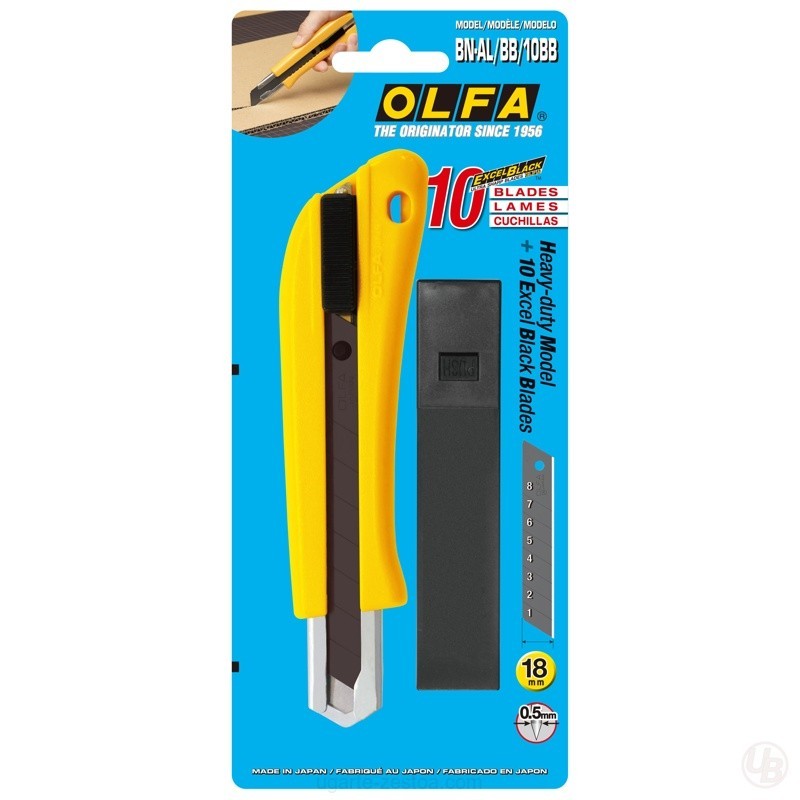 CUTER DE BLOQUEO AUTOMATICO BN-AL Y 10 CUCHILLAS EXCEL BLACK DE 18 MM
