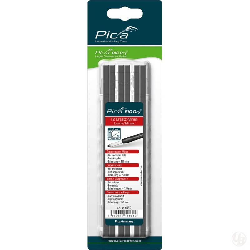 ESTUCHE CON 12 MINAS DE CARPINTERO BIG-DRY DE GRAFITO 2H BLISTER