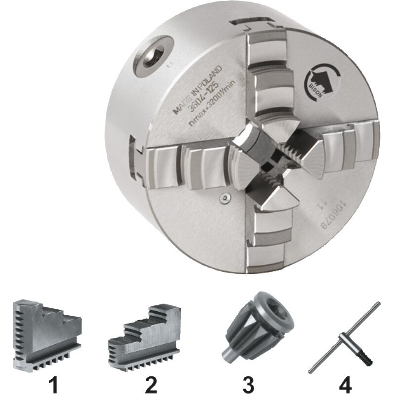 BISON DIN 6350 PLATO DE SUJECION AUTOCENTRADOR DE 4 GARRAS. FUNDICION TIPO 3604 125 MM