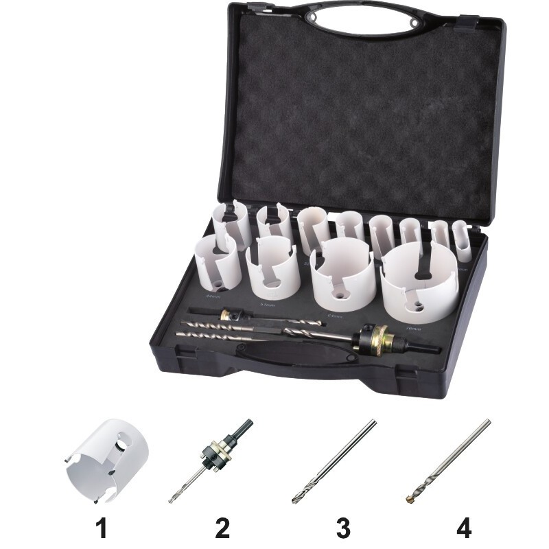 JUEGO DE CORONAS PERFORADORAS. MULTI-PURPOSE CON PUNTA MD 61.130 19. 22. 29. 35. 38. 44. 51. 57. 64 MM
