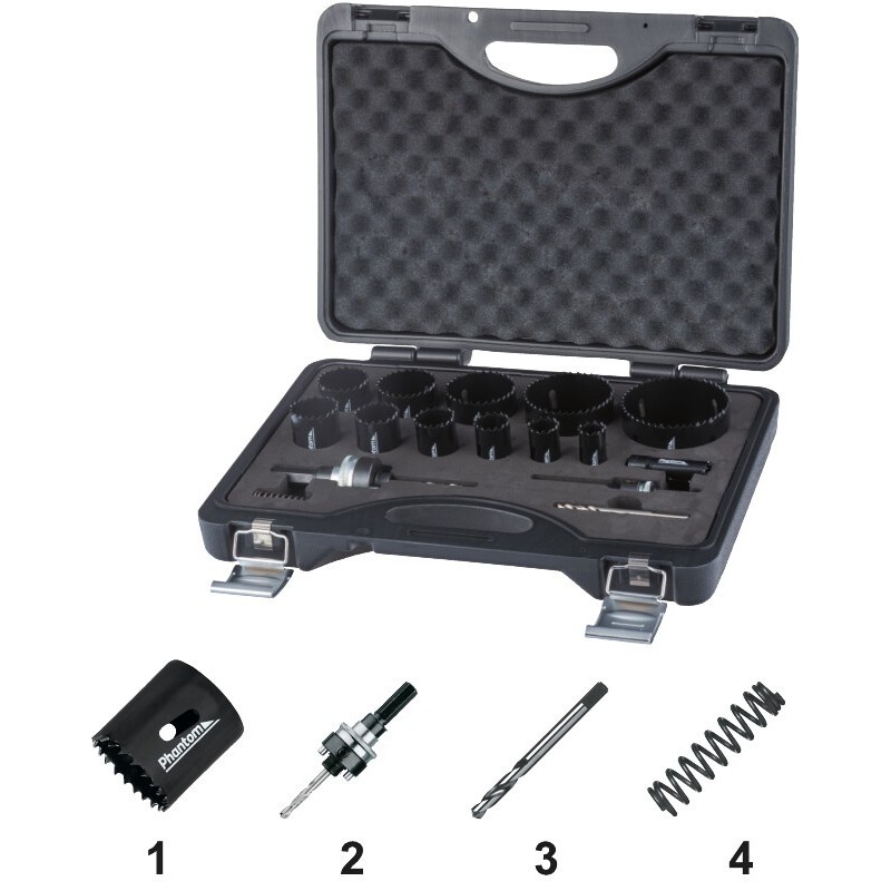 JUEGO DE CORONAS PERFORADORAS HSS-CO 8% BI-METAL PARA CHAPA FINA Y TUBOS. 61.110 16. 19. 22. 25. 29. 32. 35. 38. 44. 51.