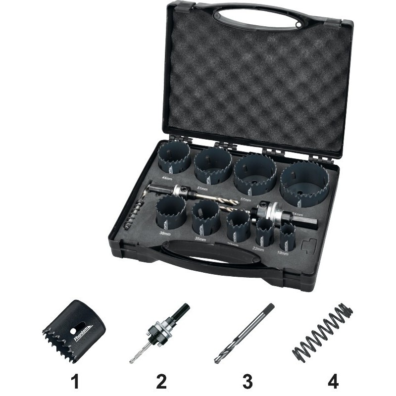 JUEGO DE CORONAS PERFORADORAS HSS-CO 8% BI-METAL 61.105 16. 19. 22. 25. 29. 32. 35. 38. 44. 51. 68. 76 MM
