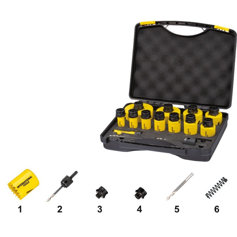 JUEGO DE CORONAS PERFORADORAS ECO PRO HSS-CO 8% BI-METAL 61.090. CON HUSILLO DE CAMBIO RAPIDO Y ADAPTADORES 16. 19. 22.